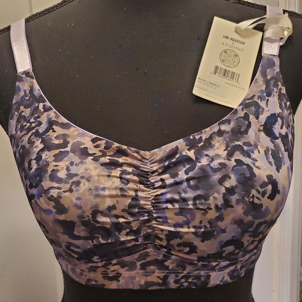 Lori Goldstein ANAONO Leopard/Camo Print Ruched Bralette Size Small 32